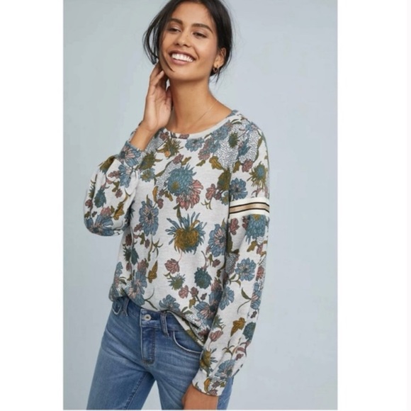 ANTHROPOLOGIE DOLAN TAGAWA GRAY FLORAL PRINT MULTICOLOR LONG SLEEVE SWEATSHIRT - Picture 1 of 8